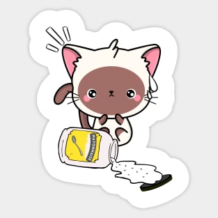 Cute White Cat spilled mayonnaise Sticker